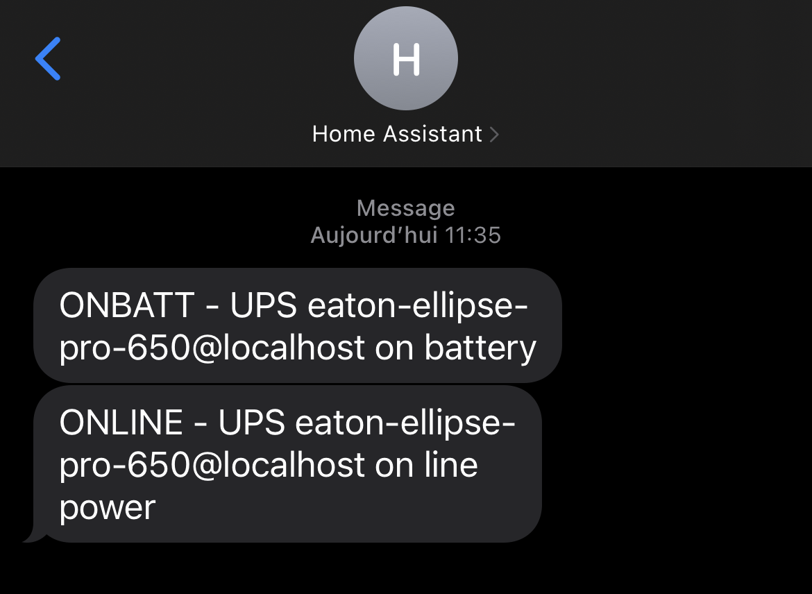 SMS re&ccedil;us suite &agrave; une coupure de courant